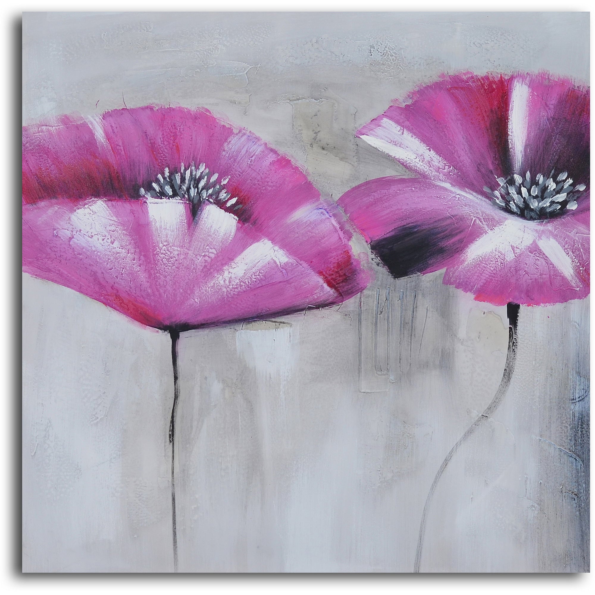 Hand Painted "Pink poppies in mist" 2 Piece Canvas Set