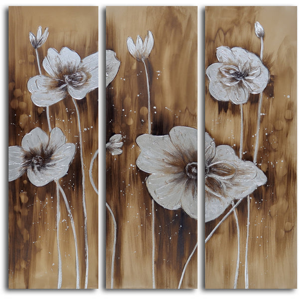 Hand Painted "Muddied floral march" 3 Piece Canvas Set