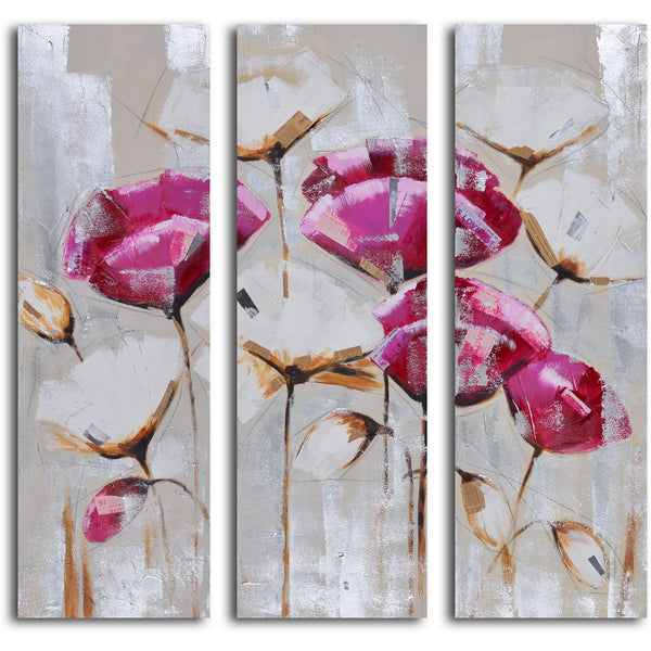 Hand Painted "Pink & white poppy triptych " Canvas Wall Art