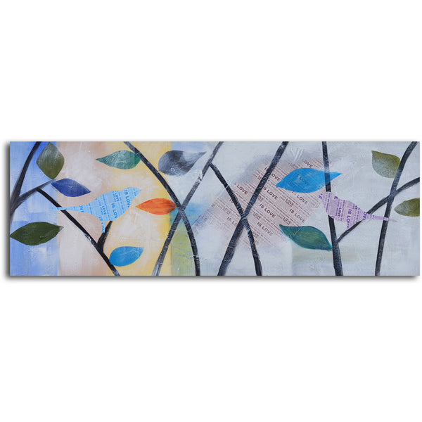 Hand Painted "Newspaper lovebirds" Canvas Art
