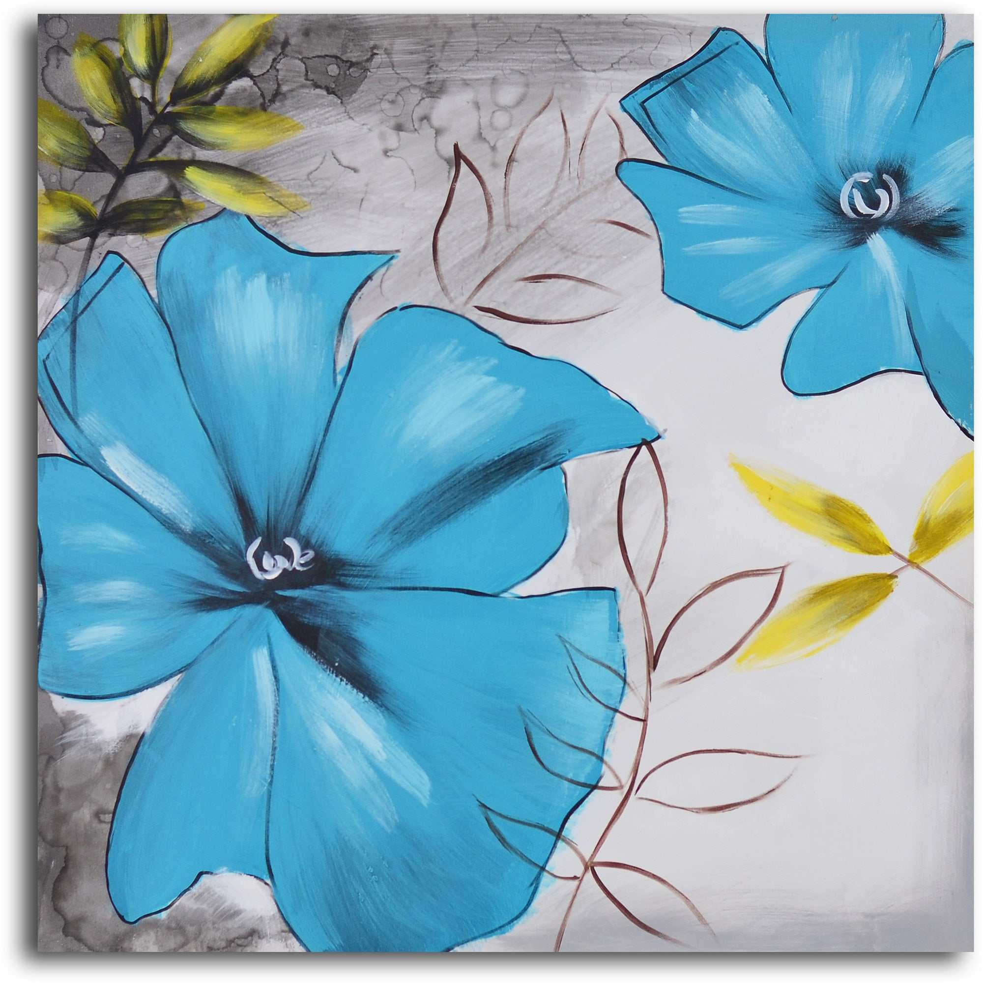 Hand Painted "Poppy Blues" 2 Piece Canvas Set
