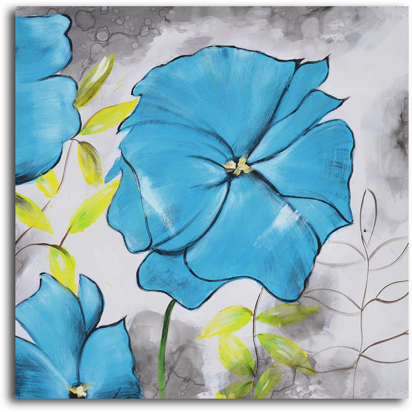 Hand Painted "Poppy Blues" 2 Piece Canvas Set