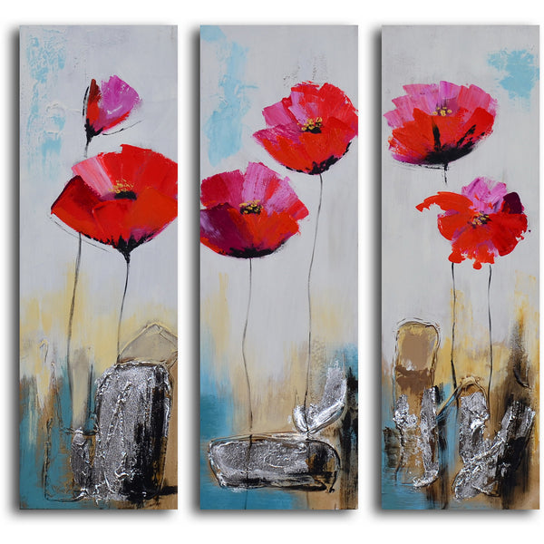 Hand Painted "Poppy rocks" 3 Piece Canvas Set