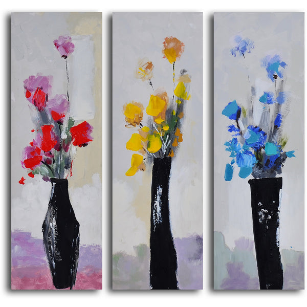 Hand Painted "Trio of primary blooms " Canvas Wall Art