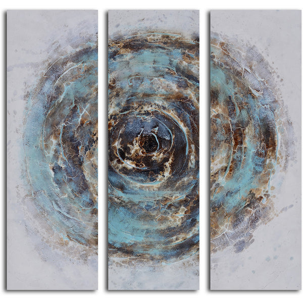 Hand Painted "Marble blue chasm" 3 Piece Canvas Set