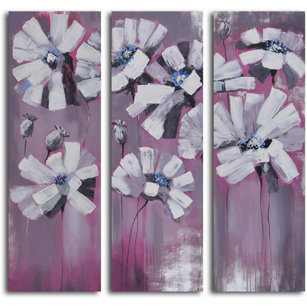 Hand Painted "Snowy petals on pink" 3 Piece Canvas Set