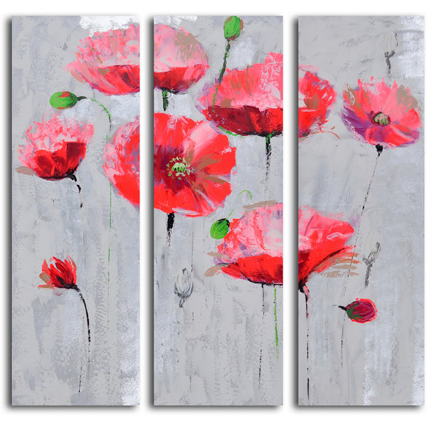 Hand Painted "Pirouetting poppies in space" 3 Piece Canvas Set