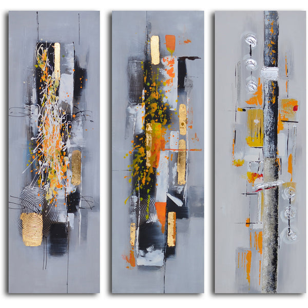 Hand Painted "Amber chaos finding form" 3 Piece Canvas Set