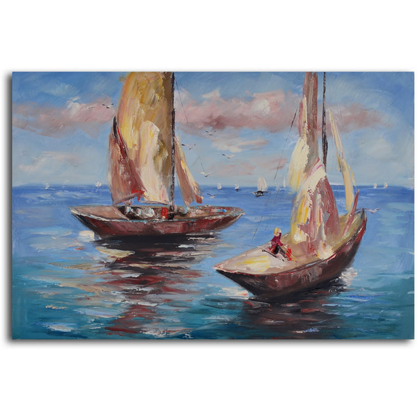 Hand Painted "Duo of sail boats" Canvas Art
