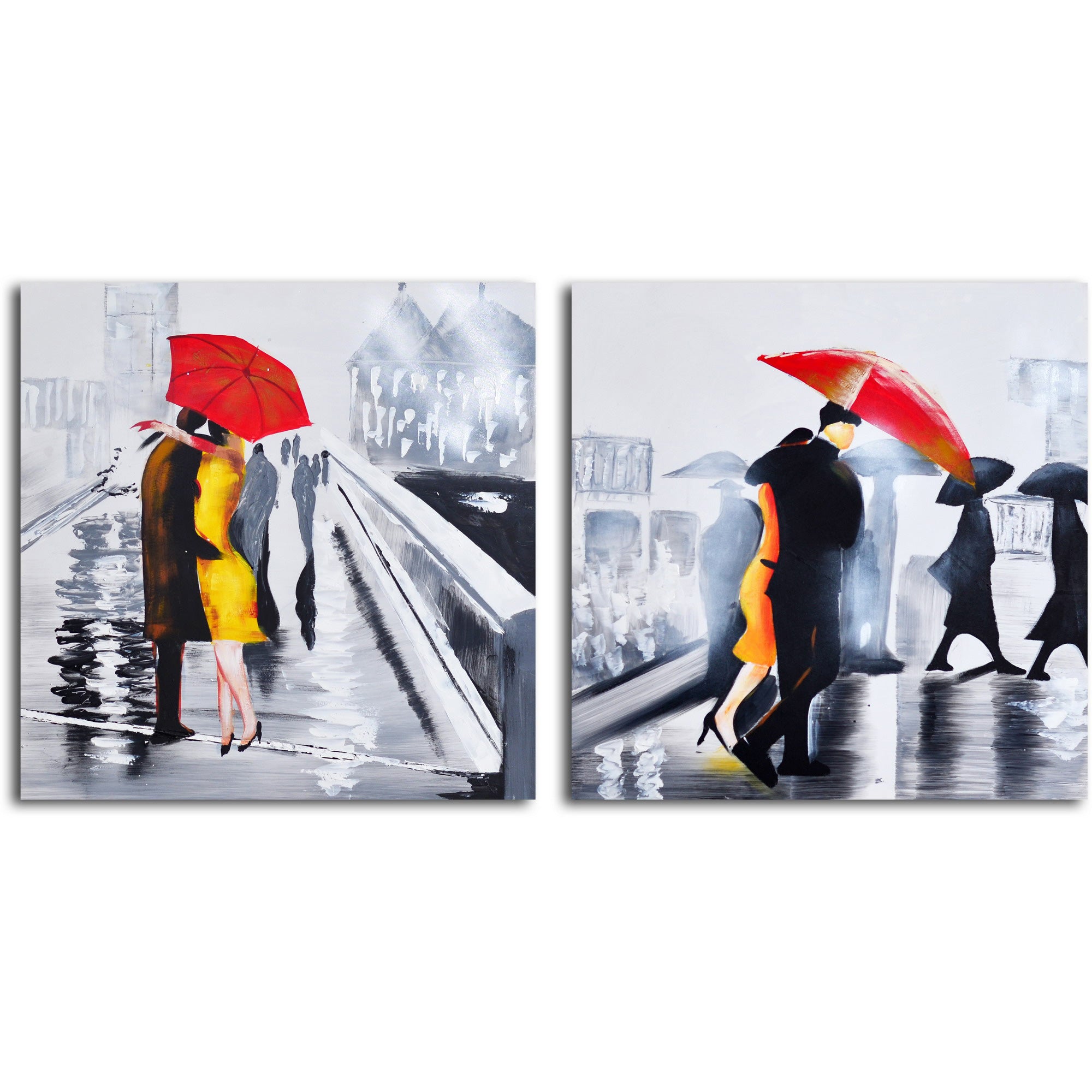 Hand painted "Under the Red Umbrella" 2 Piece Canvas Set