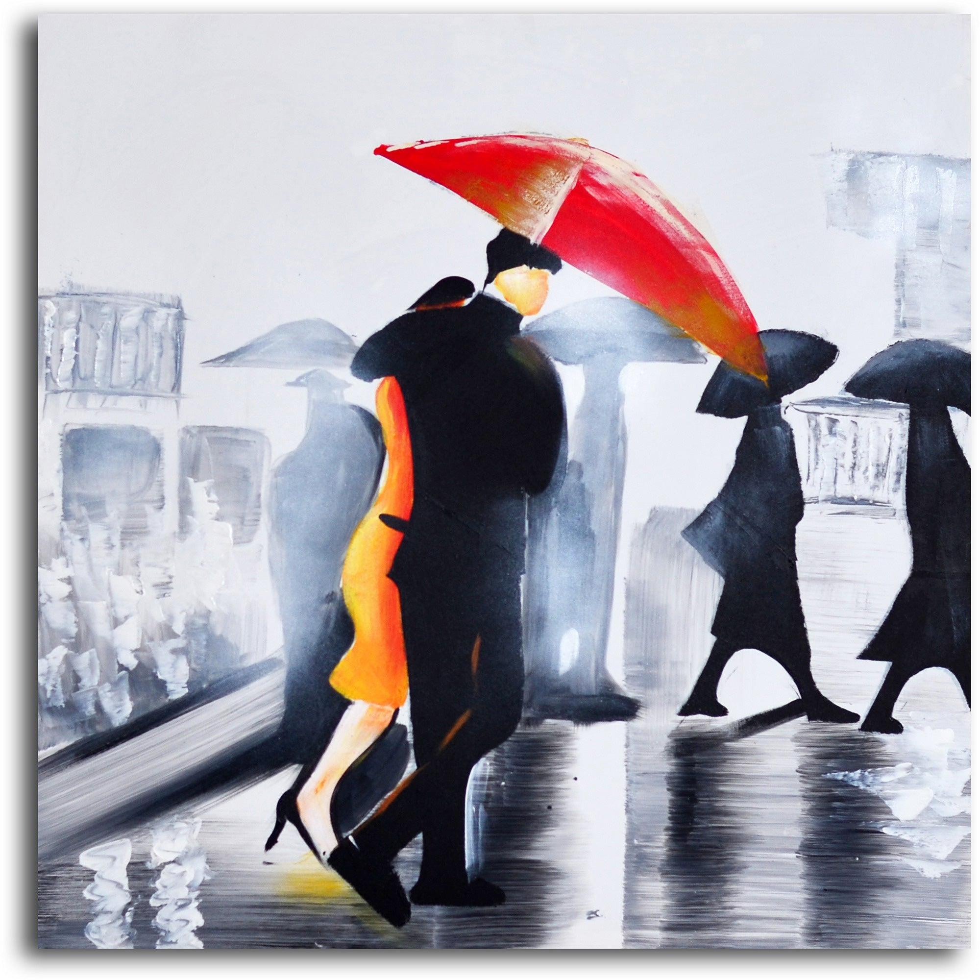 Hand painted "Under the Red Umbrella" 2 Piece Canvas Set