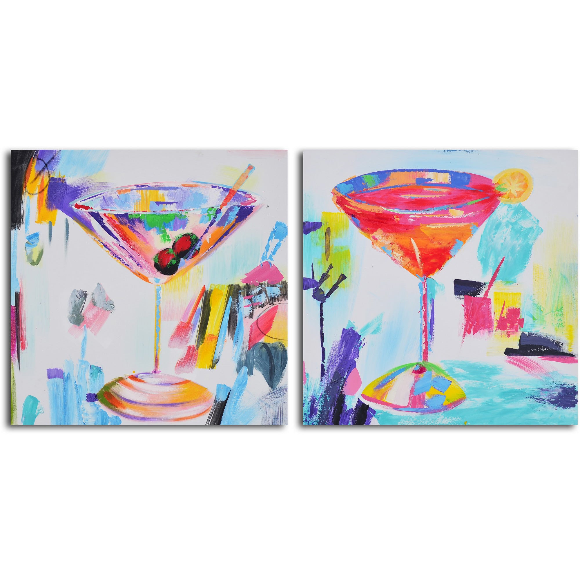 Hand Painted "Confetti cocktails" 2 Piece Canvas Set