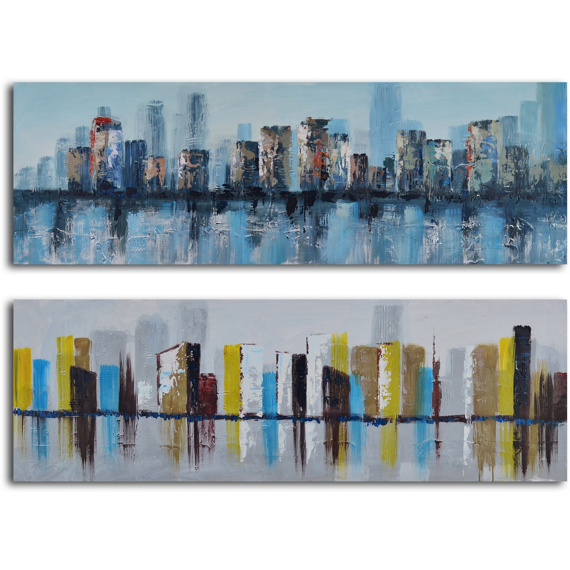 Hand Painted "Duo of waterlogged city " Canvas Wall Art