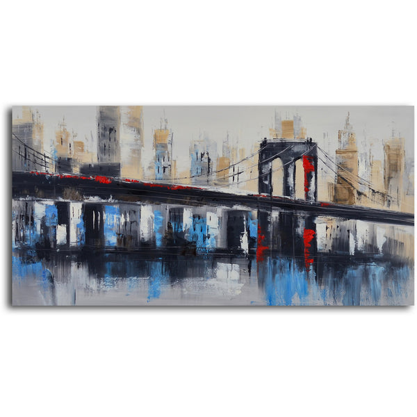 Hand Painted "Bridge to downtown" Canvas Art