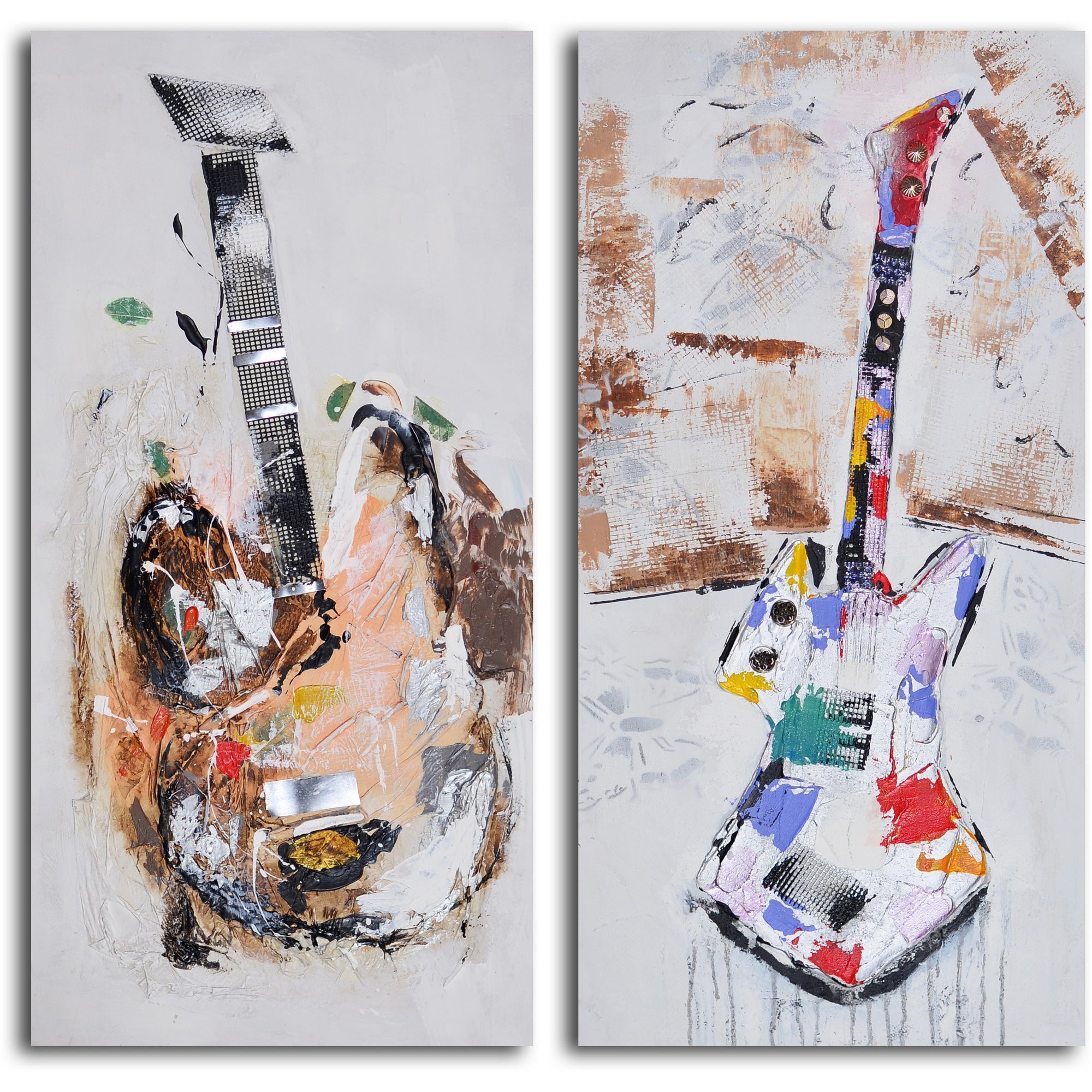 Hand Painted "Papermache guitar couplet" 2 Piece Canvas Set