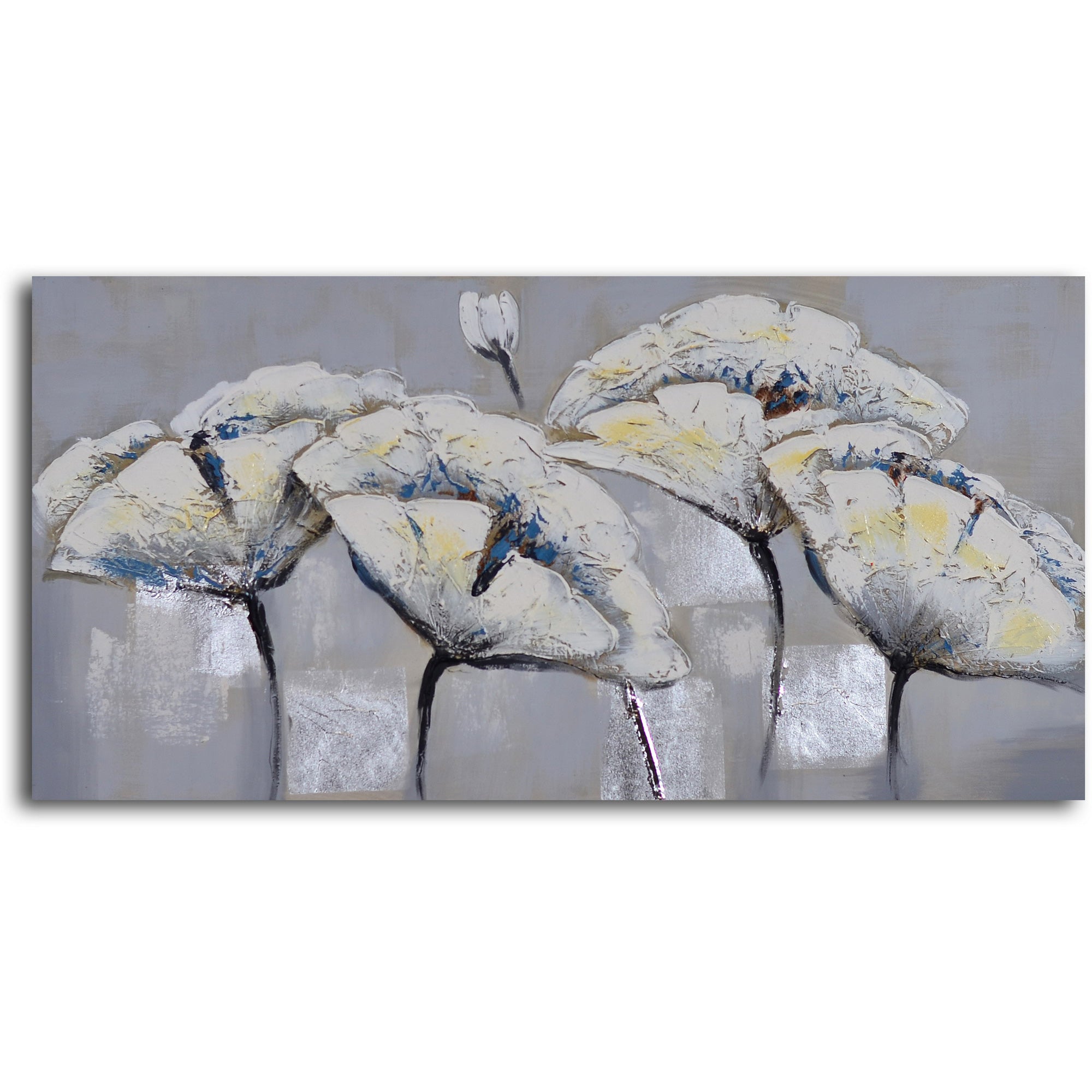 Hand Painted "Blue white poppy quartet" 2 Piece Canvas Set