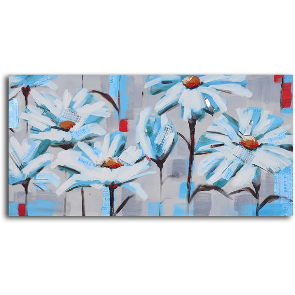 Hand Painted "Corral of newspaper daisies" Canvas Art