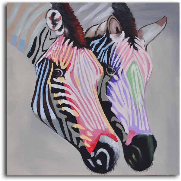 Hand Painted "Pastel zebra duo" Canvas Art