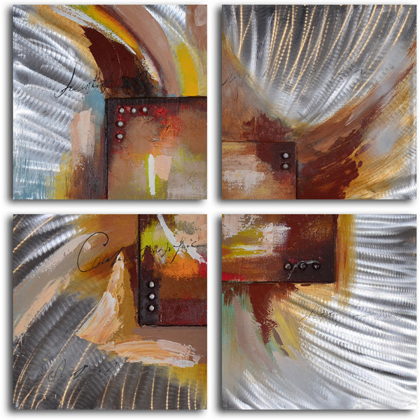 Hand Painted "Four square steel splash" 4 Piece Aluminum Painting
