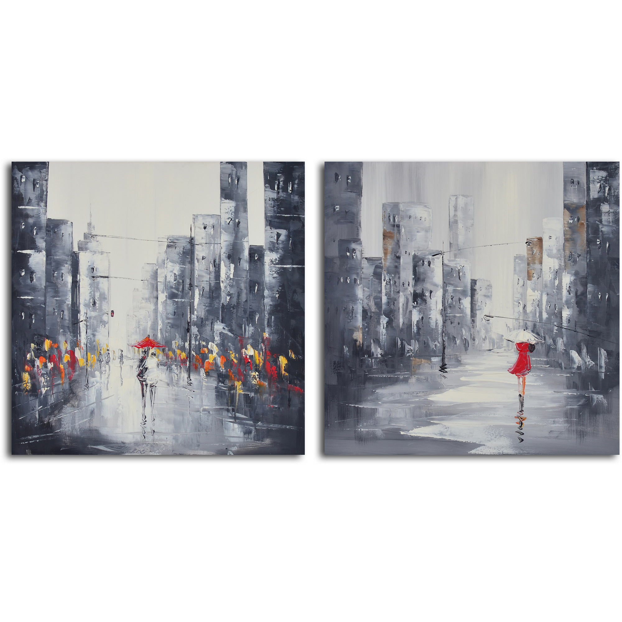 Hand Painted "City puddles scape" 2 Piece Canvas Set