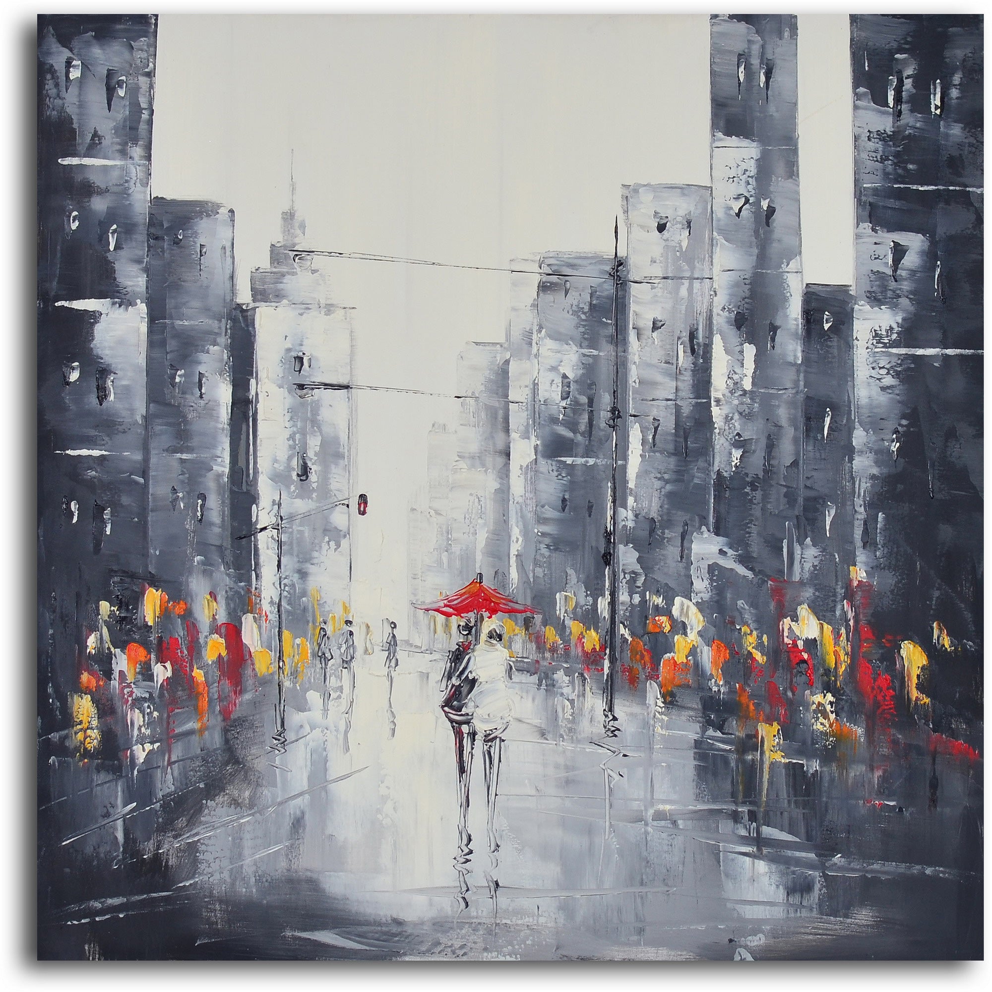 Hand Painted "City puddles scape" 2 Piece Canvas Set