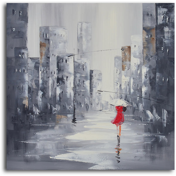 Hand Painted "City puddles scape" 2 Piece Canvas Set