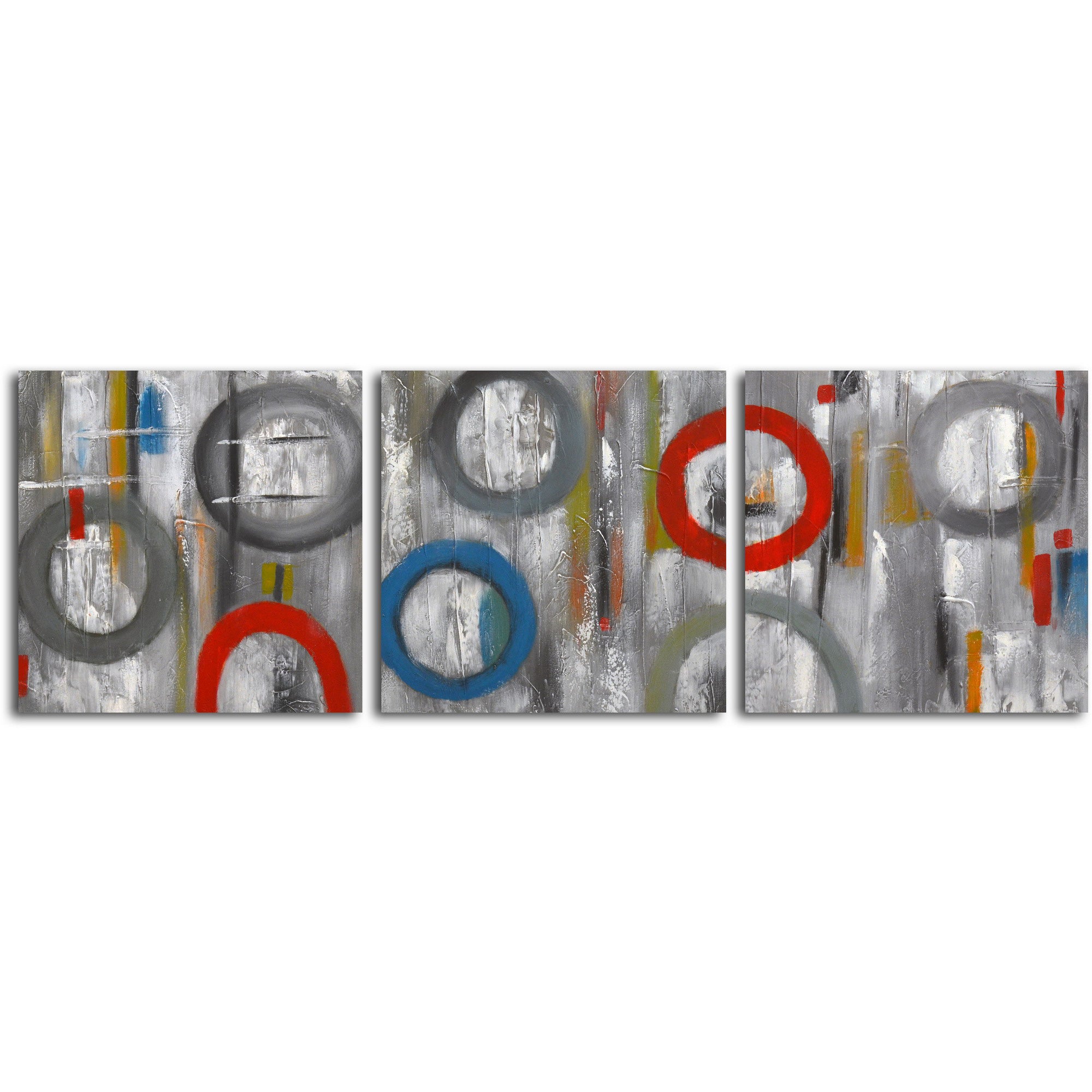 Hand painted "Rings in Grayscale" 3 Piece Canvas Set