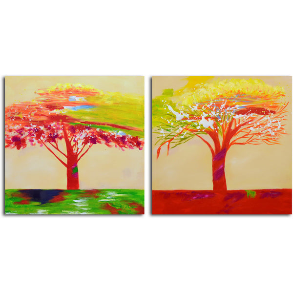 "Tree of Sunset" Original painting on canvas - Set of 2