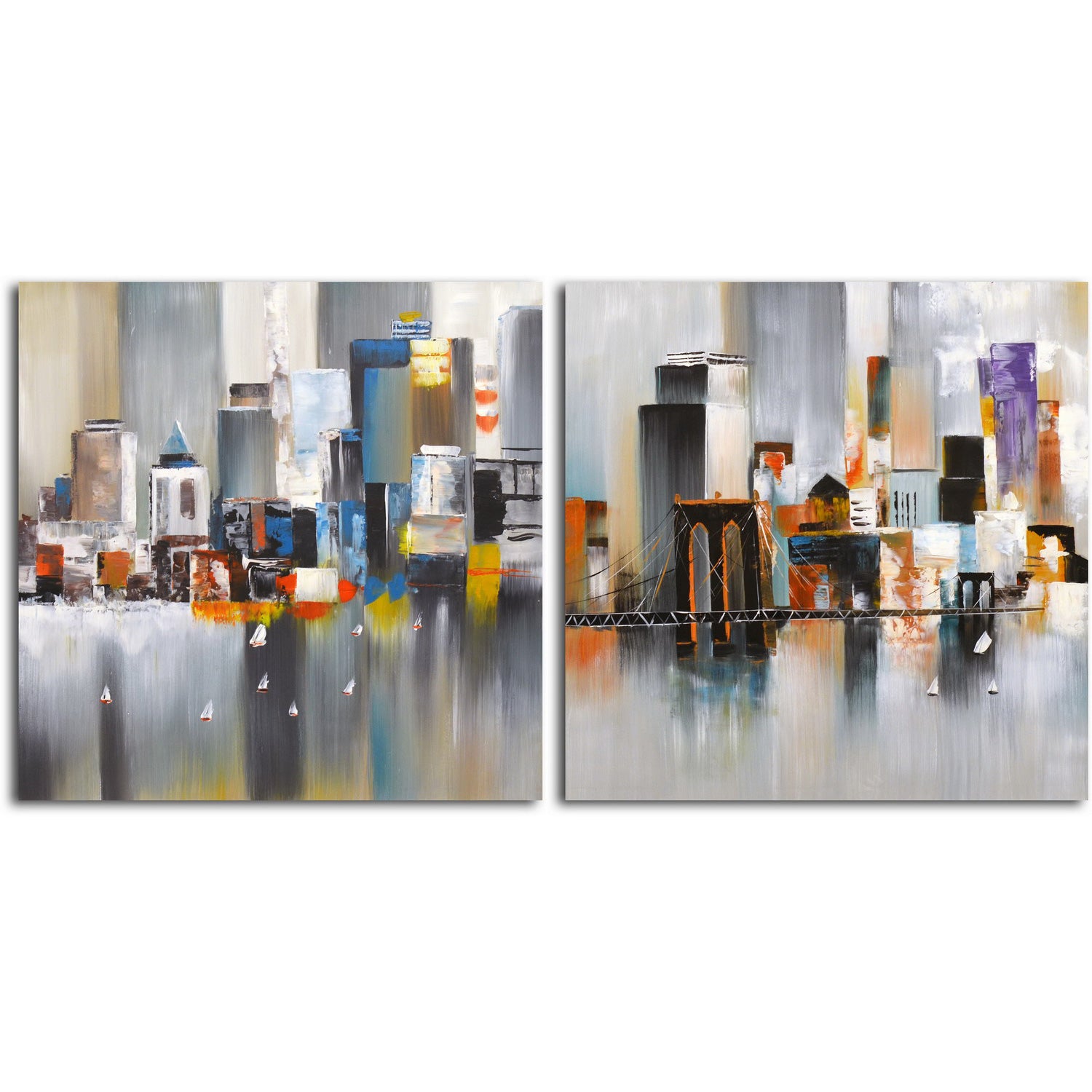 "Reflections on the Water" Original painting on canvas - Set of 2