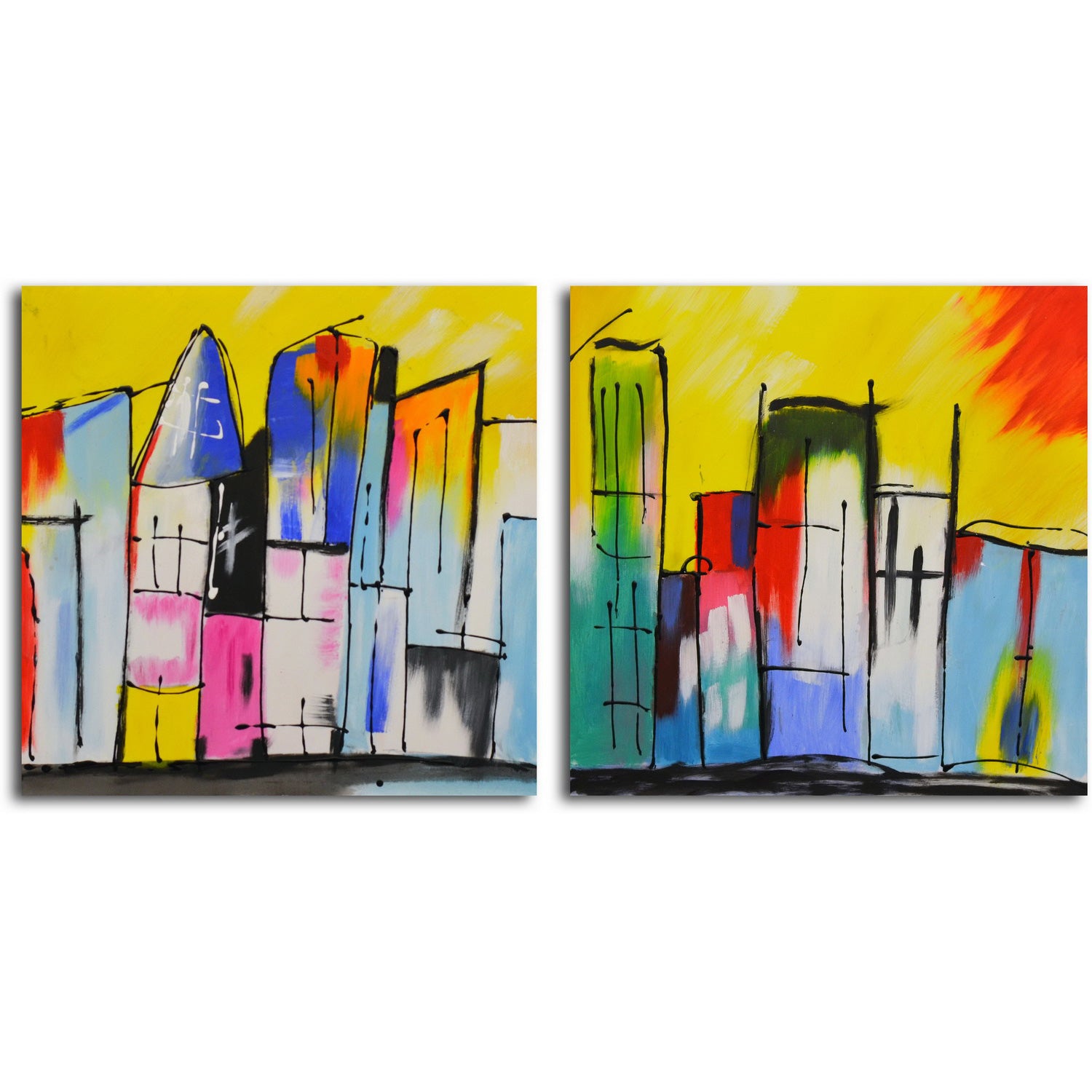 "House of a Different Color" Original painting on canvas - Set of 2