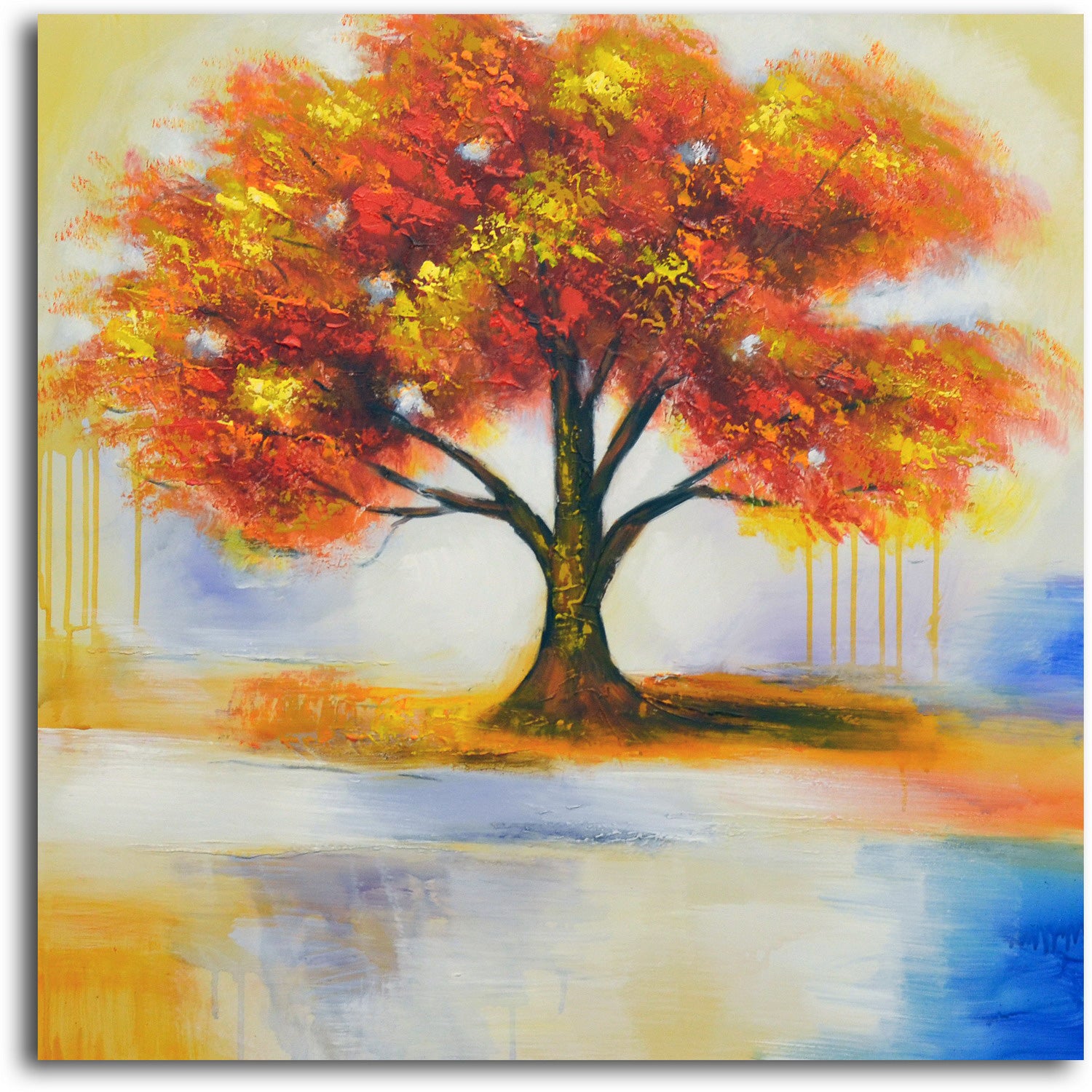 "Spring Tree and Autumn Leaves" Original painting on canvas - Set of 2
