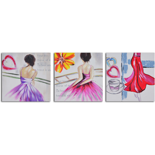 Hand Painted "Love to dance" 3 Piece Canvas Set