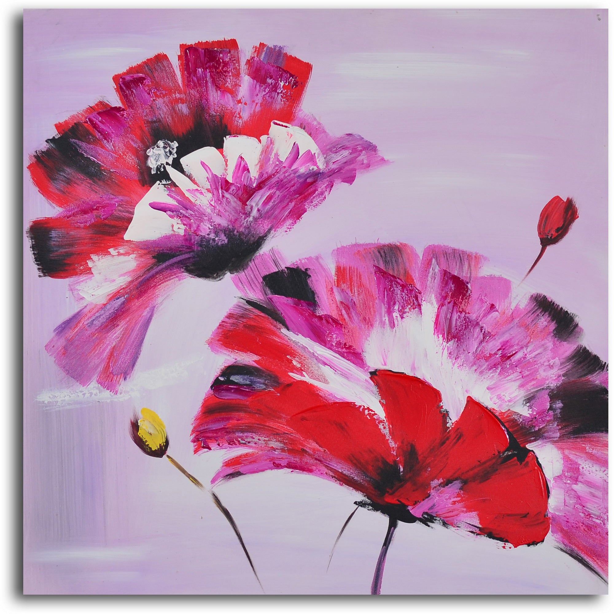 Hand Painted "Frenzy of fuschia florals" 3 Piece Canvas Set