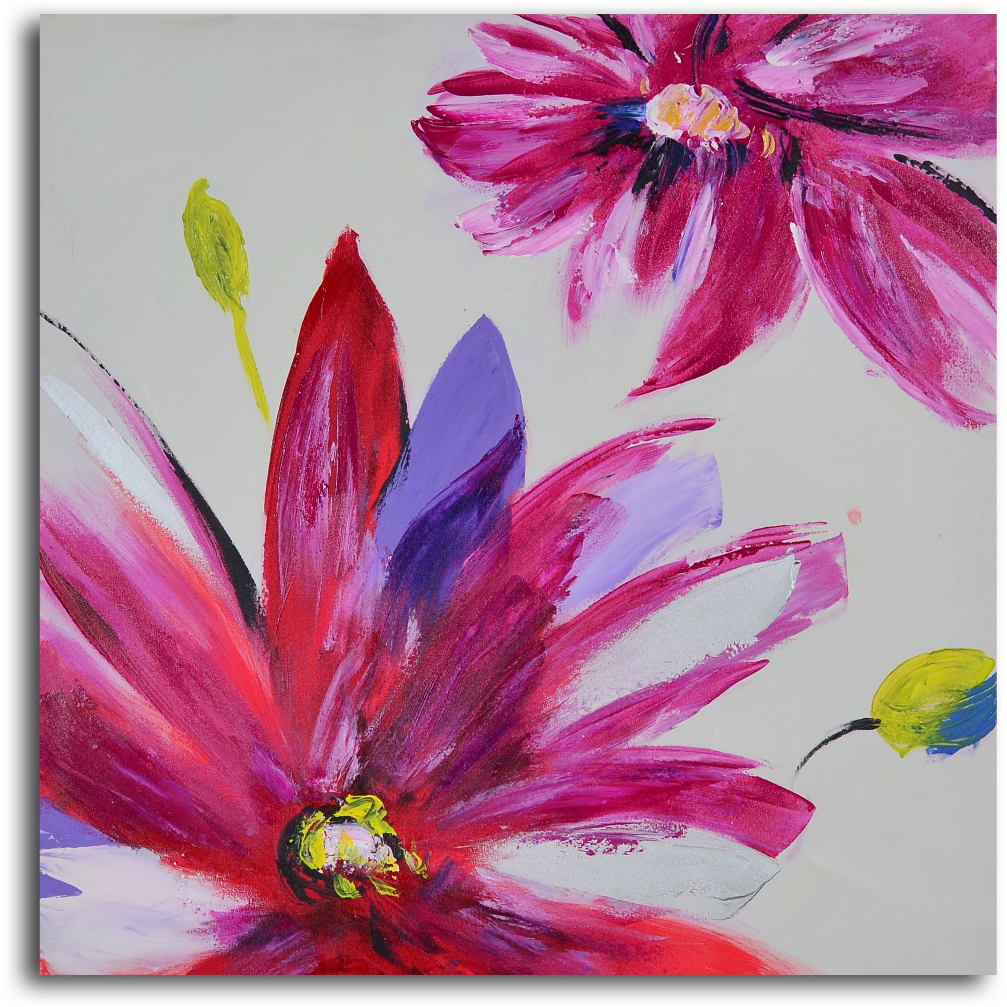Hand Painted "Frenzy of fuschia florals" 3 Piece Canvas Set