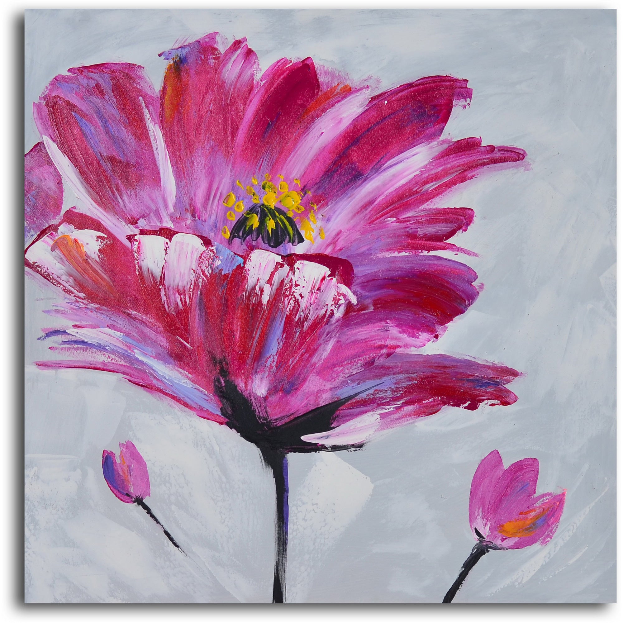 Hand Painted "Frenzy of fuschia florals" 3 Piece Canvas Set