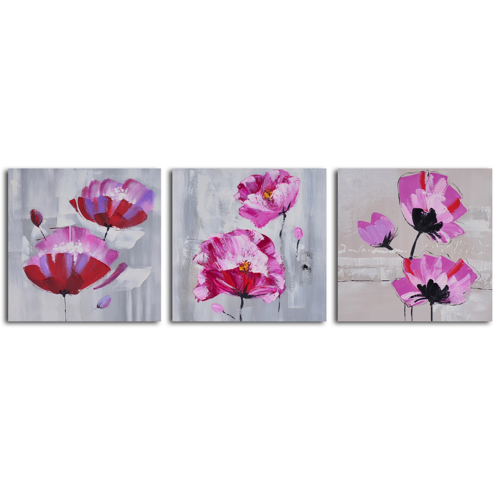 Hand Painted "Pretty in pink triptych" 3 Piece Canvas Set