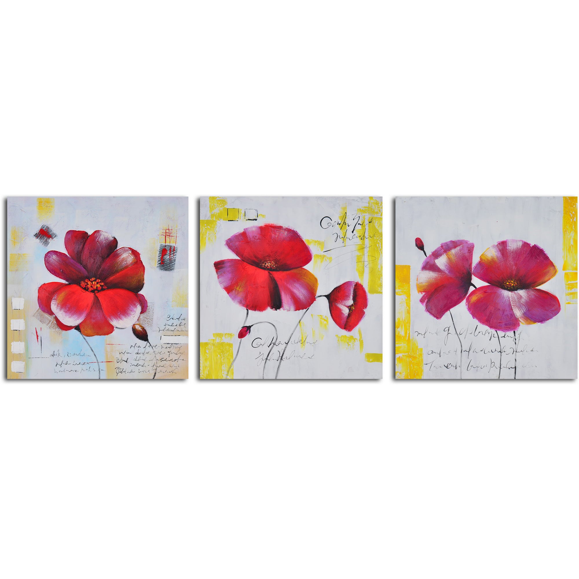 Hand Painted "Floral notes" 3 Piece Canvas Set