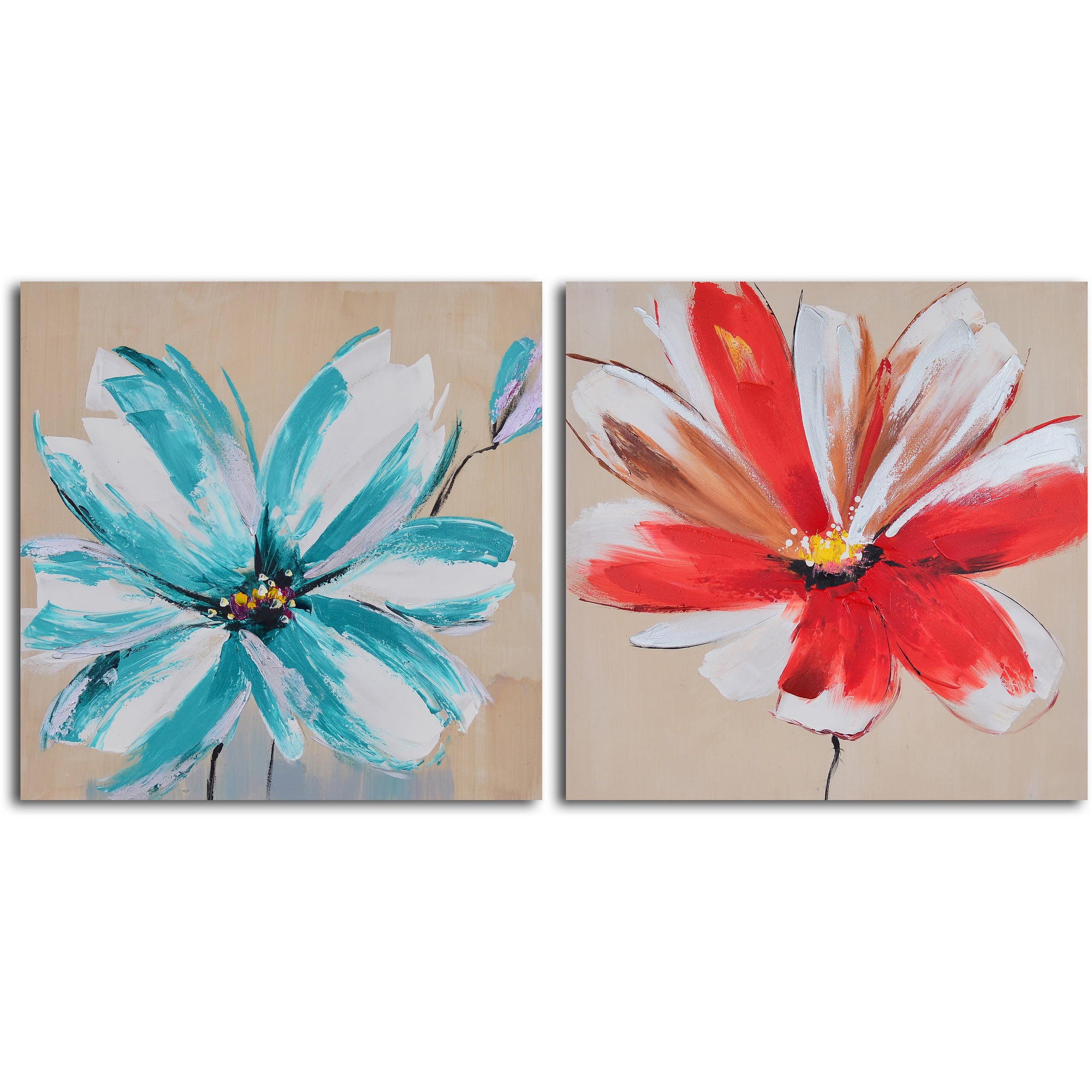 Hand Painted "Teal and rouge flowers " Canvas Wall Art