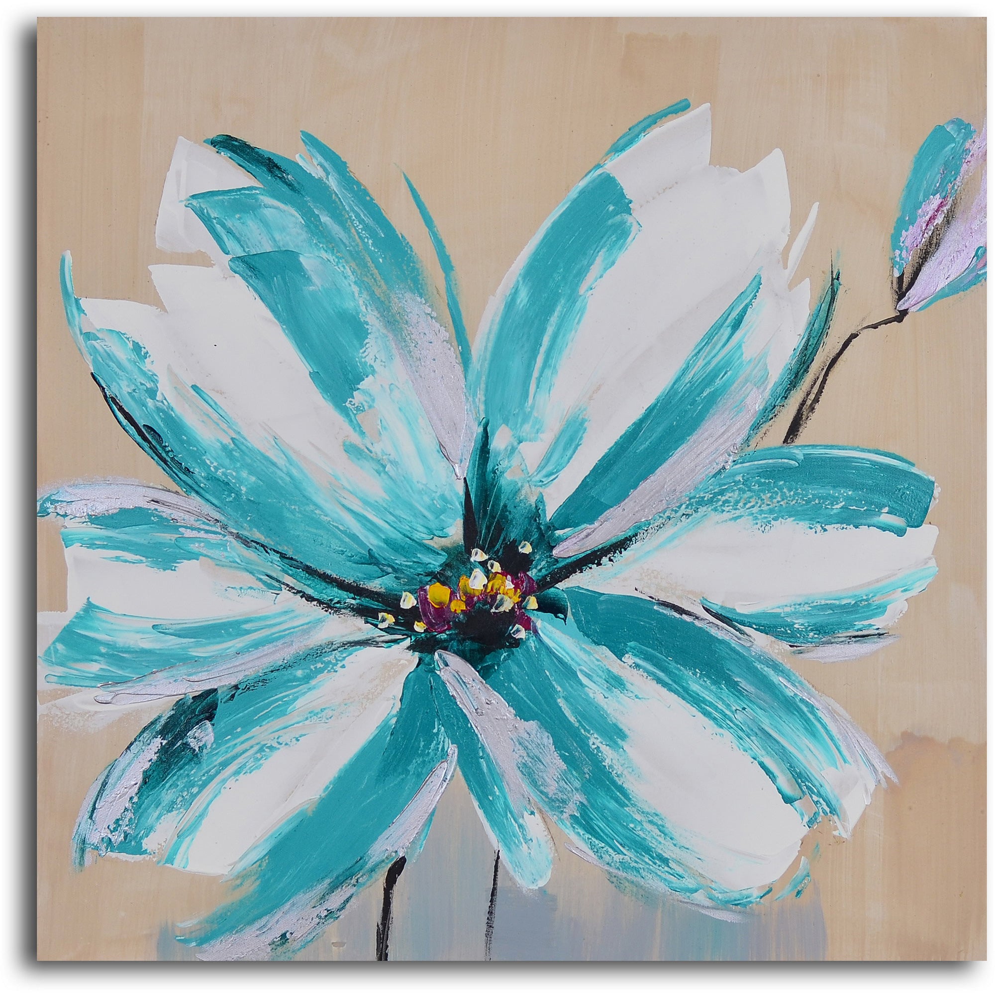 Hand Painted "Teal and rouge flowers " Canvas Wall Art