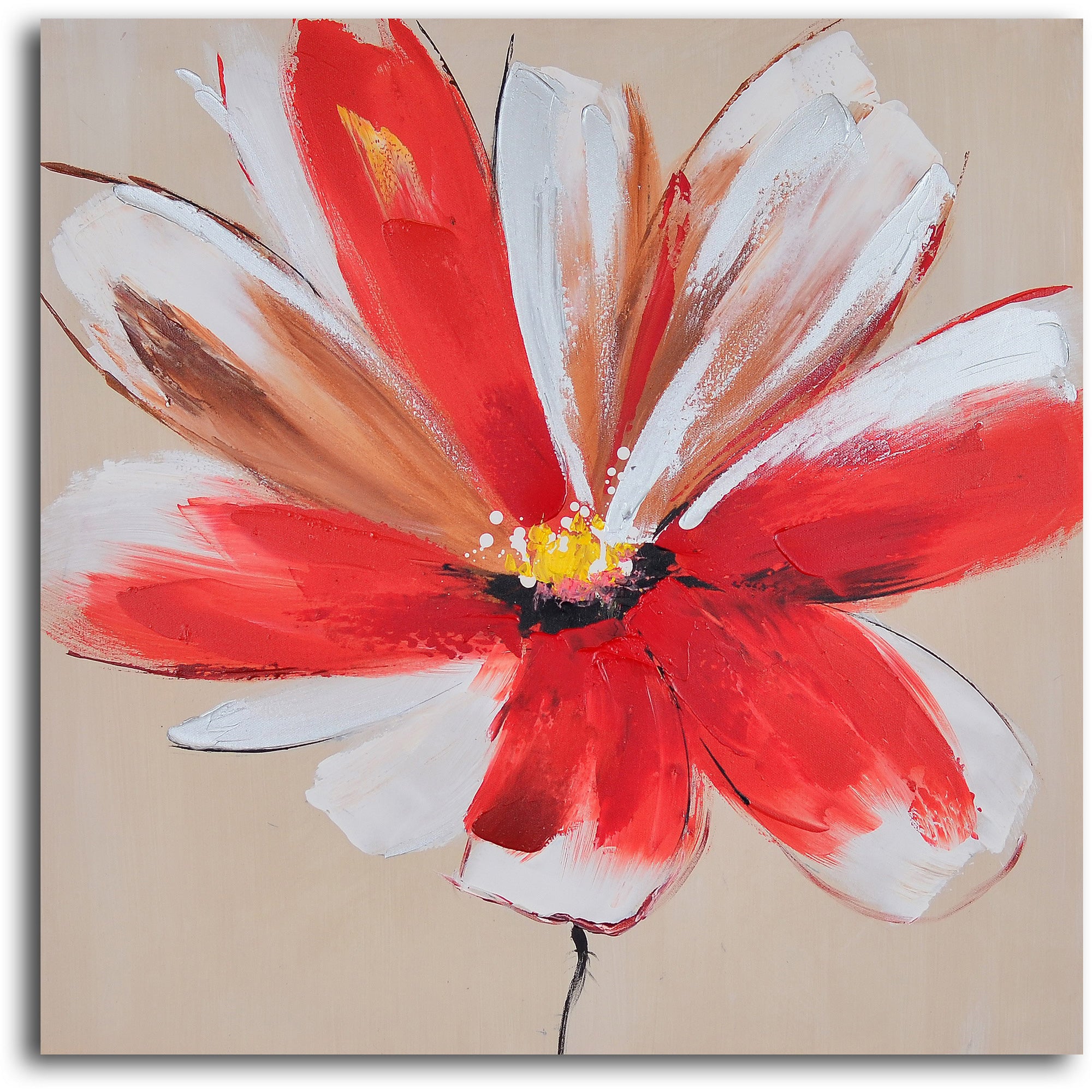 Hand Painted "Teal and rouge flowers " Canvas Wall Art
