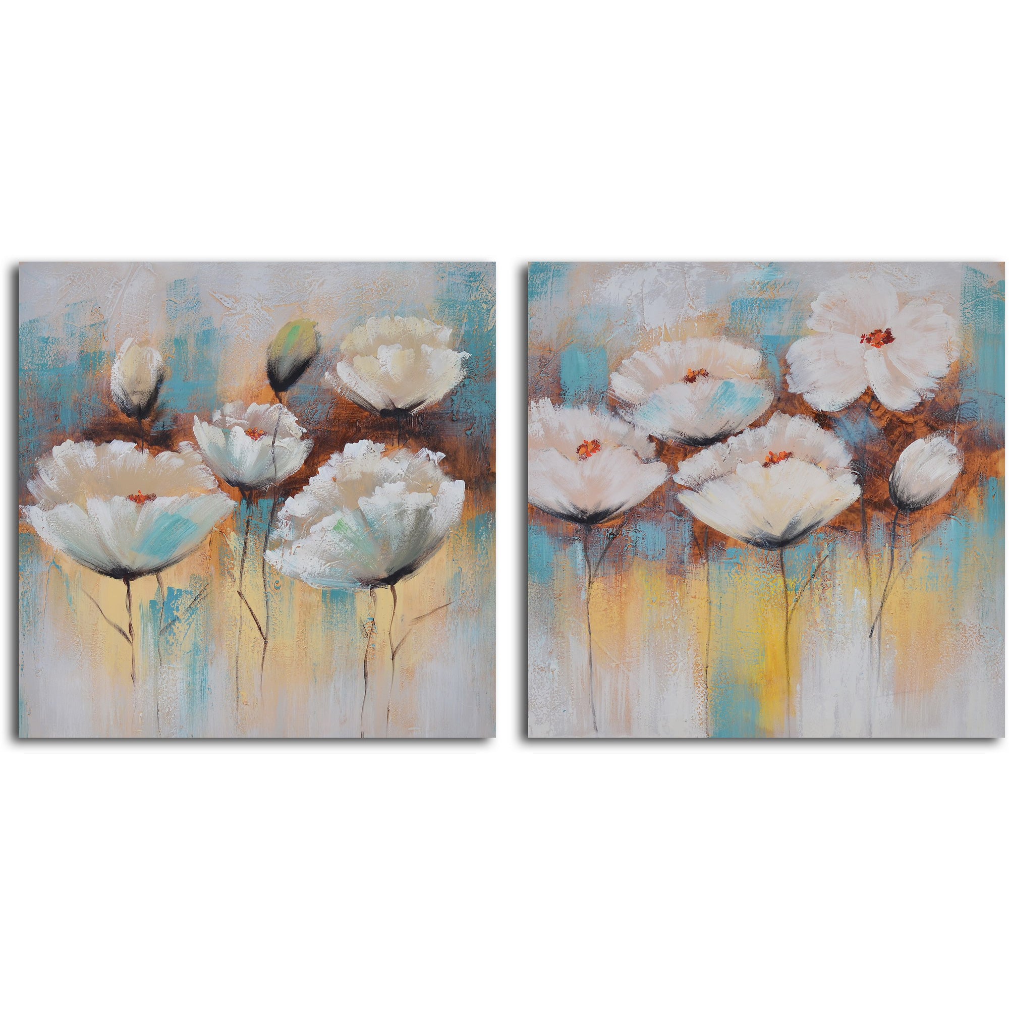 Hand Painted "Powder puff poppies" 2 Piece Canvas Set