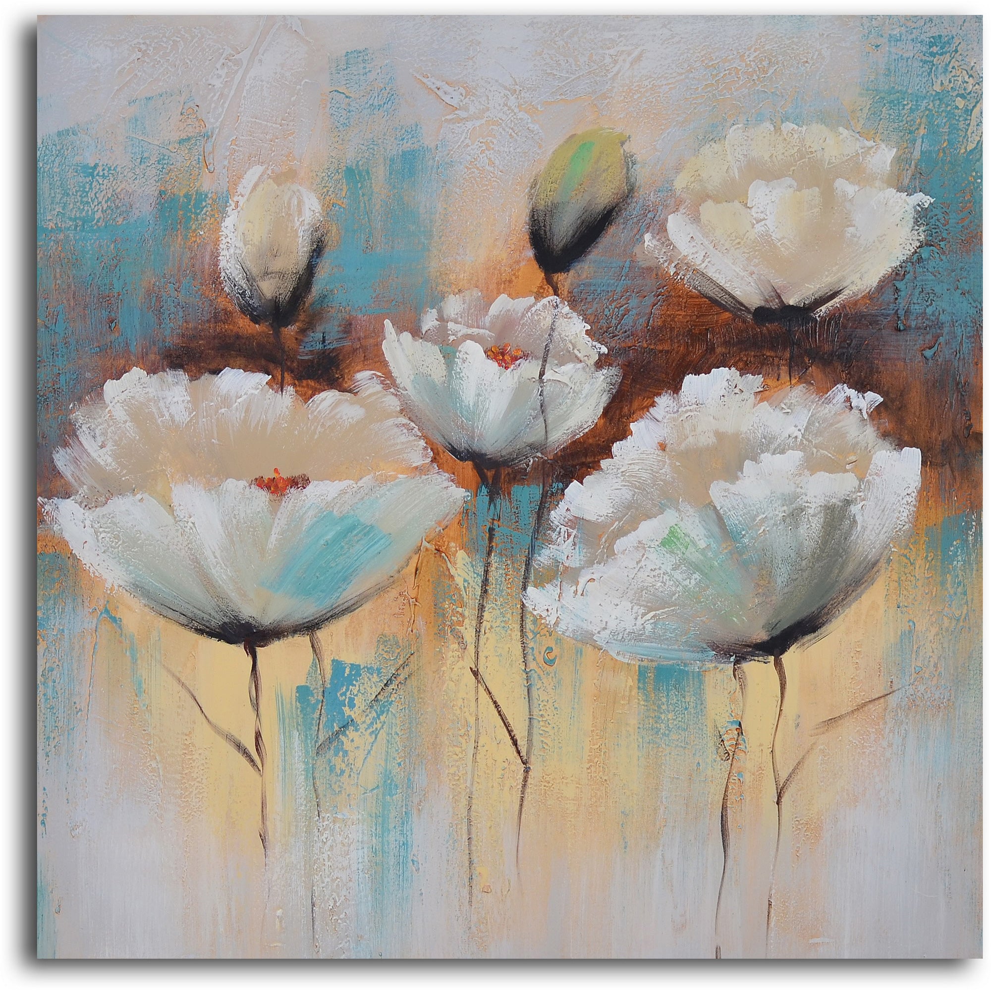 Hand Painted "Powder puff poppies" 2 Piece Canvas Set