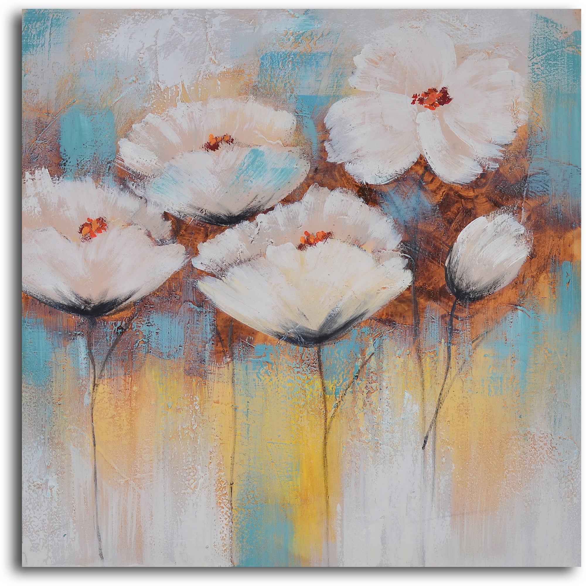 Hand Painted "Powder puff poppies" 2 Piece Canvas Set