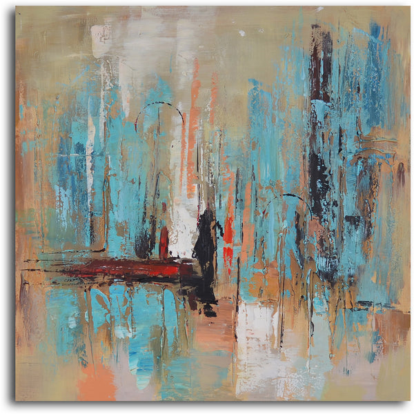 Hand Painted "Pedestrian in rain" Canvas Art