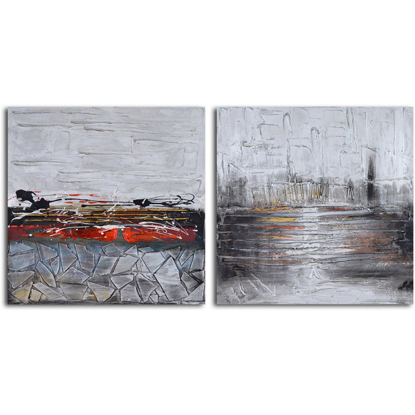 Hand Painted "Tales of city sidewalks" 2 Piece Canvas Set