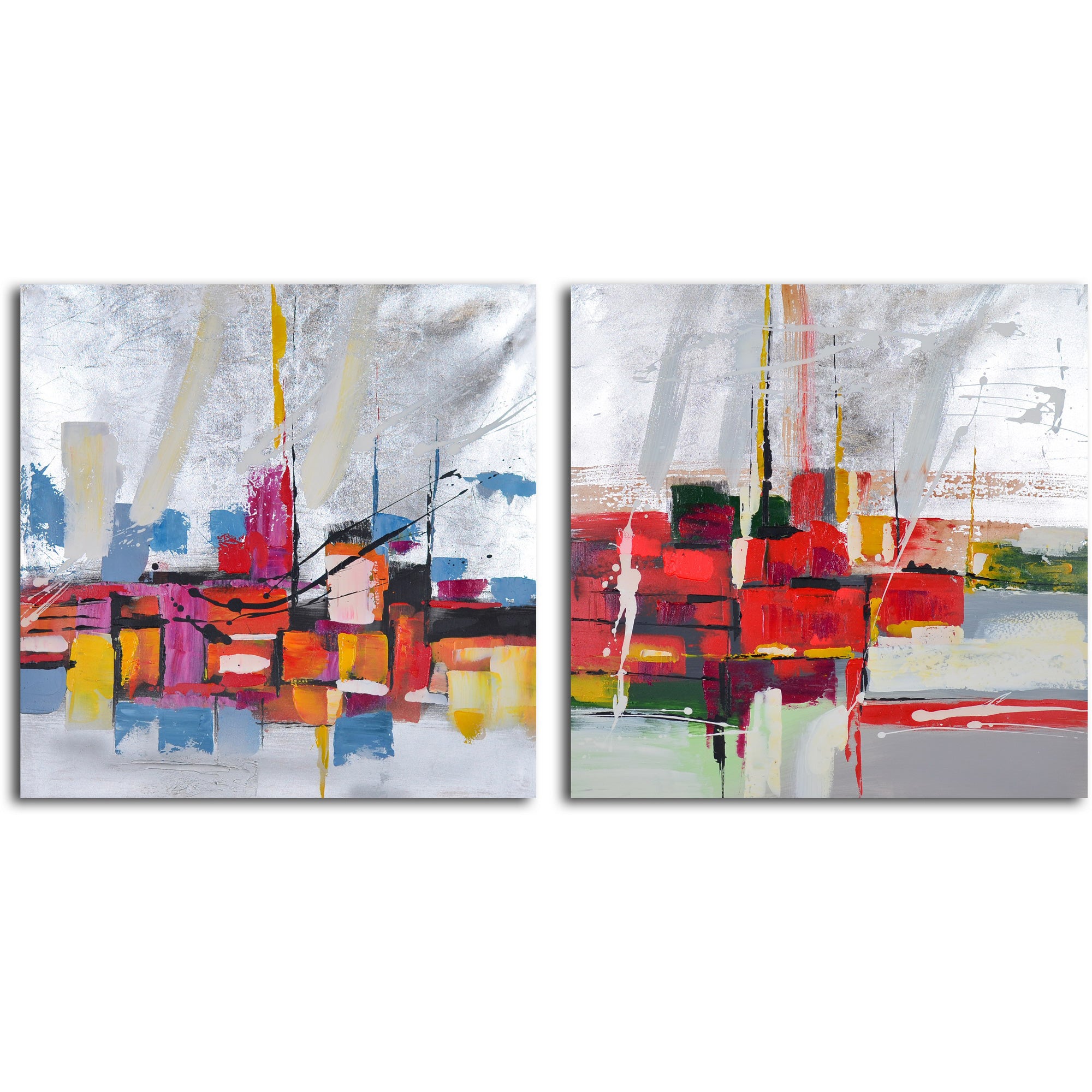Hand Painted "Reflections by wharf abstract" 2 Piece Canvas Set