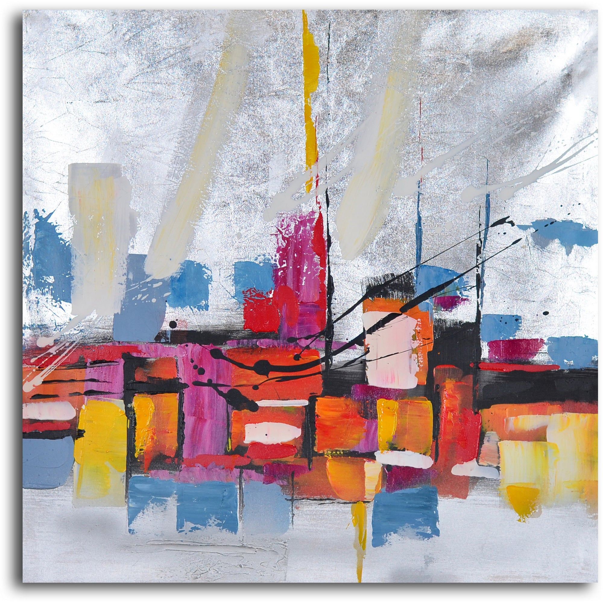 Hand Painted "Reflections by wharf abstract" 2 Piece Canvas Set