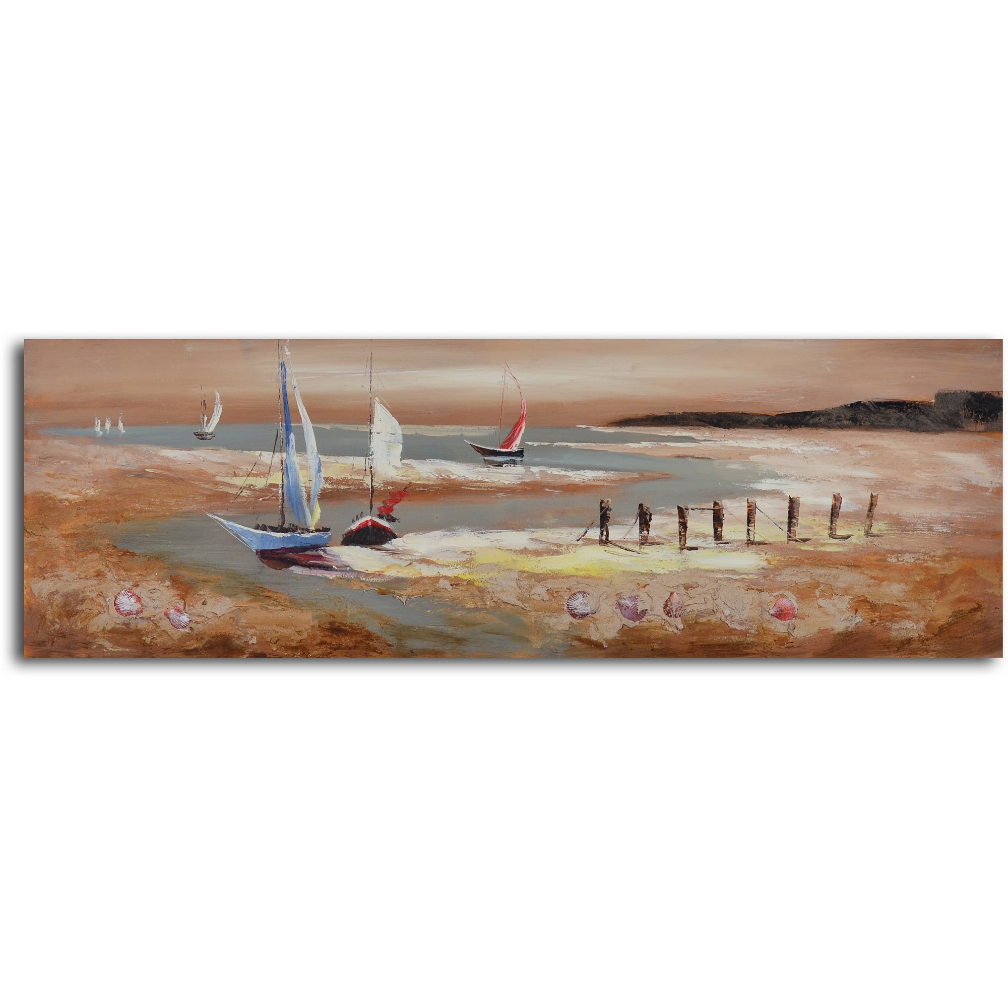 Hand Painted "Duo of sailboat seascapes" 2 Piece Canvas Set