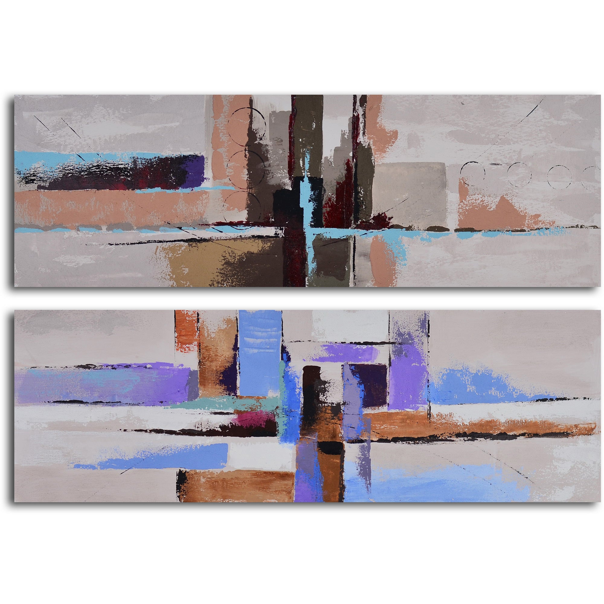 Hand Painted "Urbanization abstraction" 2 Piece Canvas Set