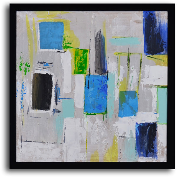 Hand Painted "City windows abstract" Framed Art